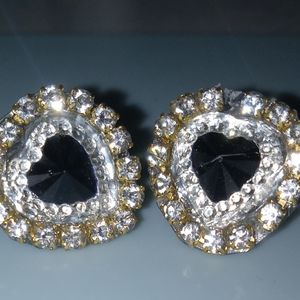 Handmade black heart rhinestone stud earrings